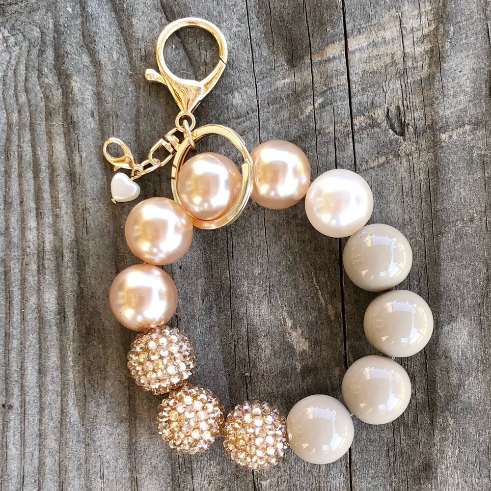 Champagne & Rhinestones Big Bead Wristlet, Keychain Accessory